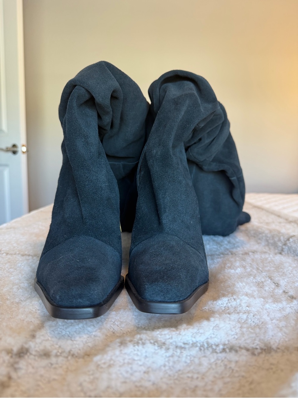 MICHAEL KORS Black Suede Slouch Heeled Boots